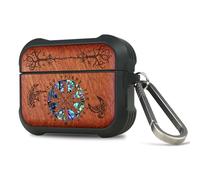 Carveit Funda para AirPods Pro 3, Grabado en Madera e incrustación de mejillones, Material TPU Duradero AirPods Pro 3 Carcasa con Mosquetón (Rosa-Yin Yang-Wolf)