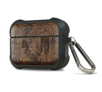 Carveit Funda para AirPods Pro 3, Madera y Silicona Híbrido para AirPods Pro 3 Carcasa con Mosquetón de Titanio Incluido (Nogal-Samurai del sueño de Japón)