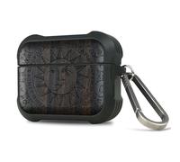 Carveit Funda para AirPods Pro 3, Madera y Silicona Híbrido para AirPods Pro 3 Carcasa con Mosquetón de Titanio Incluido (Madera Oscura-Armonía Celestial)