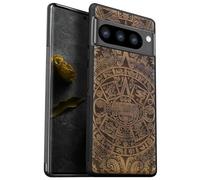 Carveit Funda para Google Pixel 8 Pro Carcasa [Madera y Silicona Híbrido] Antigolpes Carcasa Compatible con Pixel 8 Pro Cover (Nogal-Calendario Maya)