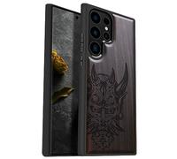Carveit Funda para Samsung S23 Ultra Carcasa [Madera y Silicona Híbrido] Antigolpes Carcasa Compatible con Galaxy S23 Ultra Funda Madera (Madera Oscura-la máscara Japonesa Oni)