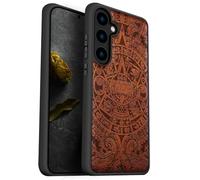 Carveit Funda para Samsung S24 Carcasa [Madera y Silicona Híbrido] Antigolpes Carcasa Compatible con Galaxy S24 Funda Madera (Rosa-Calendario maya)