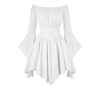 Carvinal 2026 - Vestido casual para mujer, hombros descubiertos, dobladillo con volantes, para verano, Halloween, bohemio, con estampado floral, blanco, XL
