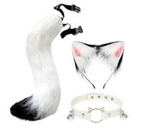 CARxlythic 3Pcs Conjunto de Vestir Cola de Lobo Zorro, Orejas de Gato de Piel Sintética de Halloween Conjunto de Disfraz, Cosplay de Disfraces, para Disfraz de Animal Fiesta de Disfraces de Halloween