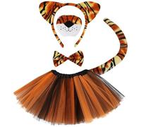 CARxlythic 5 Piezas Disfraces de Tigre,Orejas de Tigre Tocado Cola Lazo Tutu Set,Set de Disfraces de Animal,para Adultos Niños Cosplay Halloween Fiesta Cumpleaños Navidad Carnaval