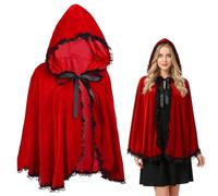 CARxlythic Capa con Capucha Roja, Disfraz Caperucita Roja, Disfraces de Carnaval Mujer, Disfraz Caperucita con Impresión 3D, Little Red Riding Hood Costume para Carnaval Navidad Fiesta Cosplay