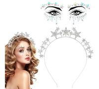 CARxlythic Cerchietto per Capelli con Stella Cerchietto con Stella Fasce a Stella Tatuaggi Temporanei Tatuaggio Del Viso con Diamante, per Compleanno Carnevale Halloween Addio Nubilato Donne Ragazze
