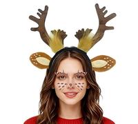CARxlythic Diadema Orejas de Animales, Ciervo Traje Tocado Diadema, Diadema Cuernos Ciervo Cuernos Ciervo + Cara Ciervo Tatuaje, para Carnaval Disfraz Fiesta Temática Halloween Cosplay (Marrón)