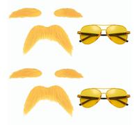 CARxlythic Juego de 2 juegos de bigote para pegar las cejas, barba falsa amarilla, bigote amarillo, gafas y cejas, autoadhesivo para carnaval, fiestas temáticas, disfraz, juego