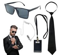 CARxlythic Juego de accesorios de disfraz de agente, kit de traje de guardia de seguridad secreta con lentes de sol, auriculares, corbatas, tarjeta de identificación, alienígenas verdes inflables para