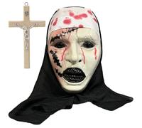CARxlythic Máscara de Halloween aterradora, máscara de látex espeluznante, máscara de terror con pañuelo para la cabeza, disfraz de monja, cosplay, accesorios de fiesta de Halloween para adultos y