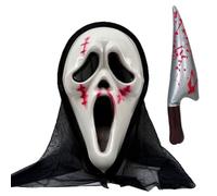 CARxlythic Máscara de Scream para Disfraz de Halloween - Careta de Scream con Cuchillo Sangriento para Adultos - Máscara de Ghostface para Eventos y Fiestas de Disfraces de Terror para Hombre y Mujer