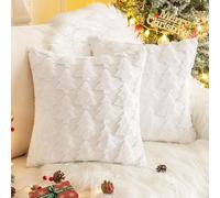 CARxlythic Navideña Fundas de Cojines de Terciopelo- Cojines de Sofá -Funda de Almohada Decorativo Suave para Sofá Dormitorio Oficina Salón Navidad Árbol Blanco- Blanco Crema (45x45 cm) (D)