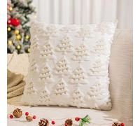 CARxlythic Navideña Fundas de Cojines de Terciopelo- Cojines de Sofá -Funda de Almohada Decorativo Suave para Sofá Dormitorio Oficina Salón Navidad Árbol Blanco- Blanco Crema (45x45 cm) (A)