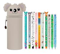 CARxlythic Set of 10 erasable gel pens + Estuche Escolar de 2 en 1 Koala + marcapáginas, Bolígrafo de gel borrable, temperature sensitive, diameter 0.7 mm