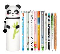 CARxlythic Set of 10 erasable gel pens + Estuche Escolar de 2 en 1 Panda + marcapáginas, Bolígrafo de gel borrable, temperature sensitive, diameter 0.7 mm