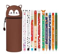 CARxlythic Set of 10 erasable gel pens + Estuche Escolar de 2 en 1 Renó + marcapáginas, Bolígrafo de gel borrable, temperature sensitive, diameter 0.7 mm