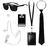 CARxlythic Vestuario del Agente Cosplay, 5 Unidades Agent Accessories Set de Disfraz, Gafas de Sol Negras, Corbata, Tapones para los Oídos, Tarjeta de Identificación, Clip de Identificación