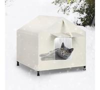 Casa aislada para gatos al aire libre resistente a la intemperie con toldo y puerta de escape segura, cama elevada impermeable para exteriores, granero callejero, comunidad, gato, con manta