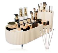 Casa Alexandra Organizador de Maquillaje Giratorio 360° - Ahorra Espacio y Ordena con Estilo - Ideal para Tocador, Baño o Dormitorio - Para Brochas, Cosméticos y Cremas (34x14x14 cm)