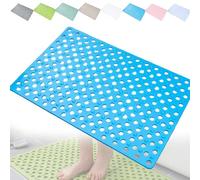 Casa and Beyond Shower Mat with Suction Cups and Drain Holes, Non-Slip Bath Mat for Tub, Machine Washable Quick-Drying Soft Textured Design for Bathroom & Shower Stall (Blue B,15.5 * 39.5'')