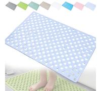 Casa and Beyond Shower Mat with Suction Cups and Drain Holes, Non-Slip Bath Mat for Tub, Machine Washable Quick-Drying Soft Textured Design for Bathroom & Shower Stall (Blue A,31.5 * 47'')