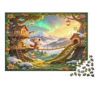 Casa Árbol Animales Bosque Puzzle de 1000 Piezas Papel para Adultos Vista Mágica de Montaña Natura Puzzle para Toda la Familia Relajación Regalo 52x38cm/1000pcs