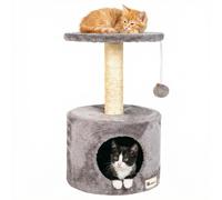 Casa Basics - Rascador para gatos KUCHI, Árbol para Gatos, Alto: 59 cm, 1 caseta, 1 Plataforma Mirador, 1 pompon, Negro/Gris/Beige Beige