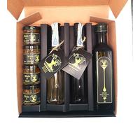 Casa Bonaria Caja Degustación - aceite de oliva virgen extra italiano 250 ml, Mito tinto y blanco de Cerdeña 100 ml, miel artesanal 4x40 g, idea de regalo gourmet