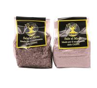 Casa Bonaria Sal al Mirto grueso y fino 2x200 g, Sal Aromatizada, Producido en Italia, Aroma Natural, Ideal para Carne, Maridajes Gourmet