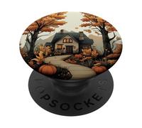 Casa Calabaza Otono Arbol Paisaje Patron Impresion PopSockets PopGrip Adhesivo