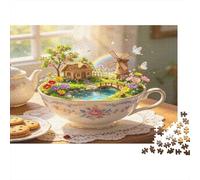 Casa Campestre en Miniatura Puzzle de 1000 Piezas Papel Puzzle para Adultos Escena Fantasía en Taza Relajante Decorativo Regalo 70x50cm/1000pcs