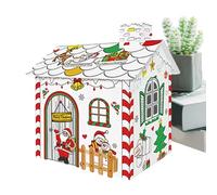 Casa Cartón Navidad 3D - Kit Personalizado Pintura Manual, Juego Artístico Vacaciones | Proyecto Creativo Fantasía Interior Estudio Taller Chica Chico Artesanía Decoración Taller Familia Actividad AMU