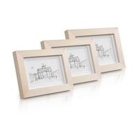 Casa Chic 3 Marcos de Fotos 14 x 9 cm, Marcos Fotos Vertical/Horizontal, Marco de Fotos de Pie y para Montar en Pared, Porta Retrato Hecho de Vidrio y Madera con Passepartout, Photo Frame