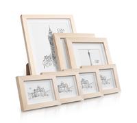 Casa Chic Chalcot Set de 7 marcos de fotos de 3 tamaños rectangulares paspartú de madera auténtica