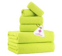 Casa Copenhagen Juego de Toallas de 6 Piezas con Textura de Palomitas - Verde Lima, 550 g/m², 2 de baño, 2 de Mano, 2 faciales; Toallas de algodón duraderas, Set de Regalo para baño