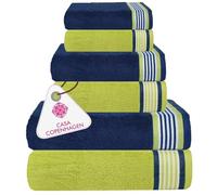 Casa Copenhagen Juego de Toallas He & She de 6 Piezas, Azul California + Verde California, 550 g/m², 2 baño, 2 Mano, 2 paños, diseñado en Dinamarca con algodón Egipcio para baño, Cocina y Ducha.