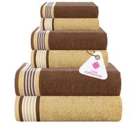 Casa Copenhagen Juego de Toallas He & She de 6 Piezas, Marrón + Beige, 550 g/m², 2 baño, 2 Mano, 2 paños, diseñado en Dinamarca con algodón Egipcio para baño, Cocina y Ducha.