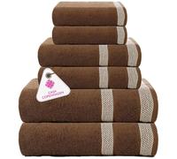 Casa Copenhagen Solitaire Juego de Toallas, diseñado en Dinamarca, 600 g/m², Hotel & SPA, Cocina y Baño, Set de 6 Piezas con 2 baño, 2 Toallas de Mano, 2 paños faciales - Marrón