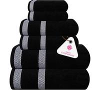 Casa Copenhagen Solitaire Juego de Toallas, diseñado en Dinamarca, 600 g/m², Hotel & SPA, Cocina y Baño, Set de 6 Piezas con 2 baño, 2 Toallas de Mano, 2 paños faciales - Negro