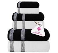Casa Copenhagen Solitaire Mix Juego de Toallas de 6 Piezas - Negro + Blanco,600 g/m² 2 Toallas de baño, 2 Toallas de Mano, 2 paños de Suave algodón Egipcio para baño, Cocina y Ducha