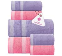 Casa Copenhagen Solitaire Mix-Juego de Toallas de diseño de 6piezas,100% algodón Egipcio-Magenta + Rosa,600g/m²,2toallas baño,2toallas Mano,2toallitas faciales-Set Regalo para Mujeres y Hombres