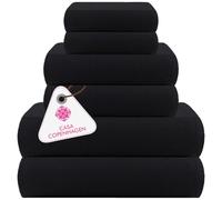 Casa Copenhagen Waffle Juego Toallas de Rizo 6 Piezas, de algodón, extragrandes, Lujo, Negro, 2 de baño 70x140 cm, 2 Toallas de Mano Grandes 50x80 cm y 2 toallitas faciales Grandes 40x40 cm.