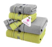 Casa Copenhagen X Lines Juego de Toallas 600 g/m² para hoteles, spas, cocinas y baños, Juego de 6 Piezas con 2 de baño, 2 Toallas de Mano y 2 toallitas faciales -Verde-Gris