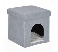 Relaxdays Casa Cueva Gato Taburete Cubo, Cama con Cojín Perros Pequeños, Refugio Mascota, 38,5 x 37 x 37 cm, Gris Claro