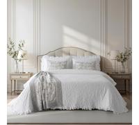 Casa da Laura - Colcha Blanca con Flores 100% Algodón Stone Wash - Colchas 180x260 cm para Cama 90x200 cm - Sofisticación y Comodidad para el Hogar