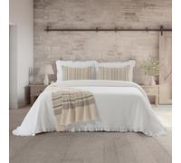 Casa da Laura - Colcha Blanca Eva de Algodón Con Volante - 180x260 para Cama de 90 - Estampado Elegante para Verano