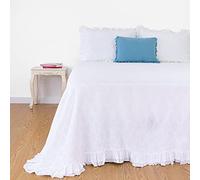 Casa da Laura - Colcha Blanca para Cama 90 - Colcha 180 x 260 cm - Colcha Elegante con Rombos y Ribete de Volante - 100% Algodón Prelavado
