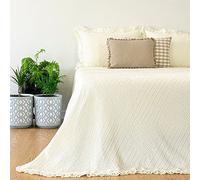 Casa da Laura - Colcha Blanca Rota para Cama 160 - 260 x 260 cm - Elegante con Volante - 100% Algodón Prelavado