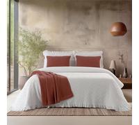 Casa da Laura - Colcha Blanca Volante Valentina 180x260 Cama 90 Algodón Estampado Elegante Verano